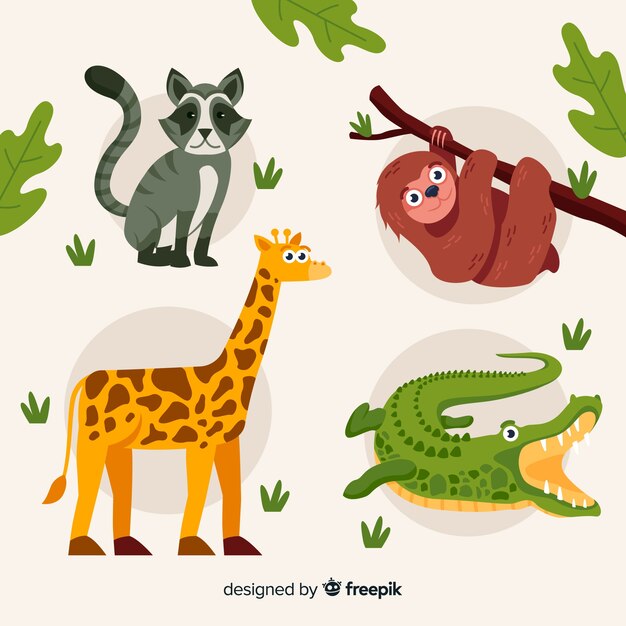 熱帯動物コレクションフラットデザイン