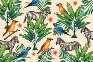 Free vector tropical background with animals
