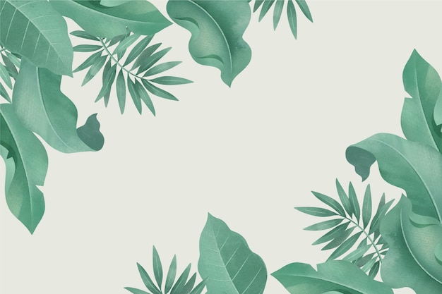 Tropical background with different leaves and empty space