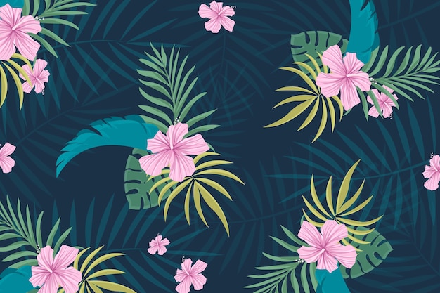 Tropical background with flowers and leafage