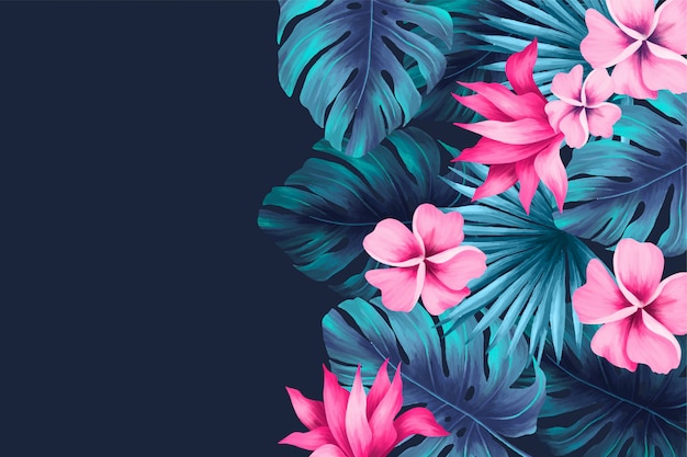 Tropical background with leaves and flowers