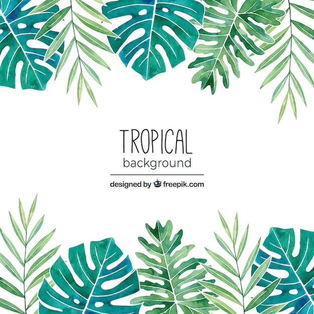 Tropical background with leaves in watercolor style