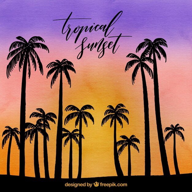 Free Vector tropical background with palm trees against backlight
