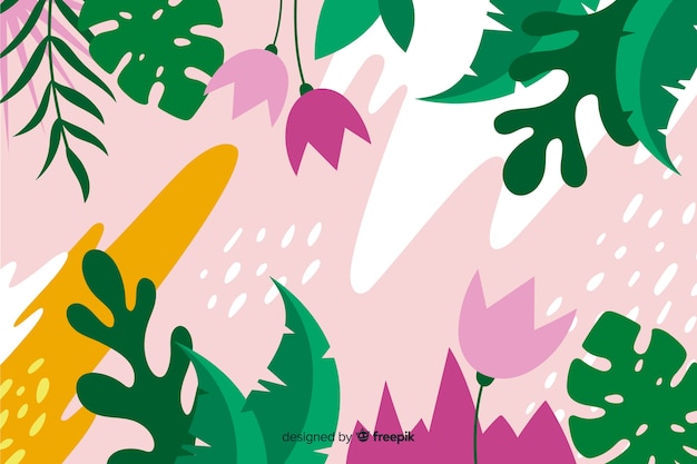 Тропический фон с композицией растений и листьев в плоском дизайне в стиле