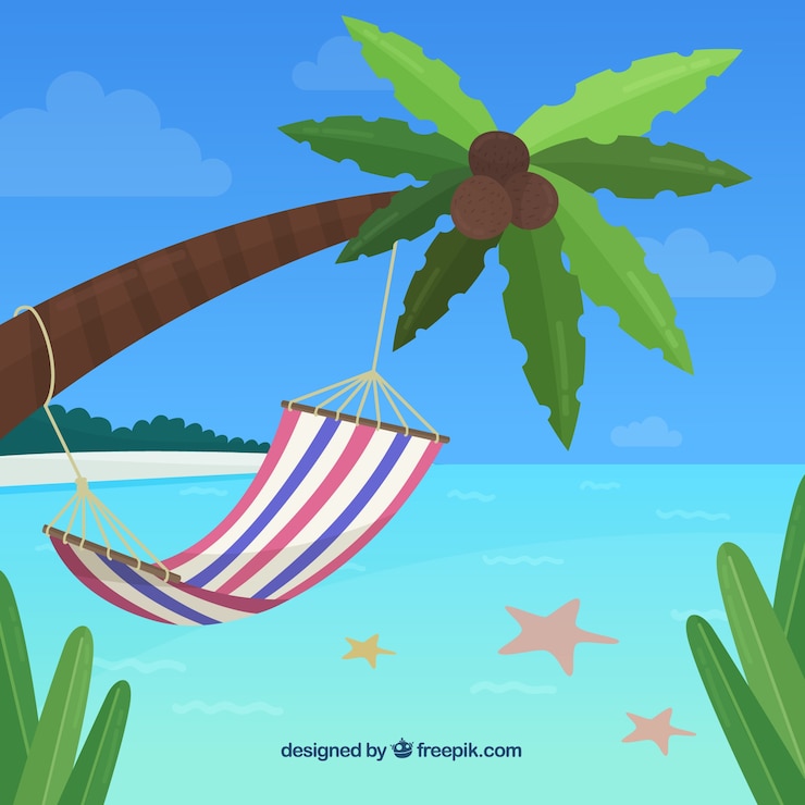무료 Vector 해먹 열 대 해변 배경