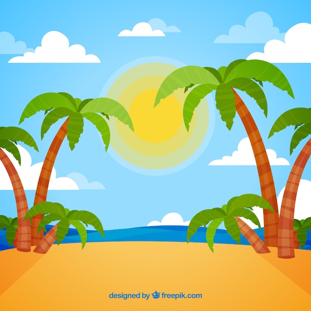 Free vector tropical beach background with palm trees