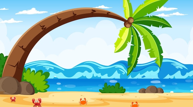 Тропический пляжный пейзаж с большой кокосовой пальмой