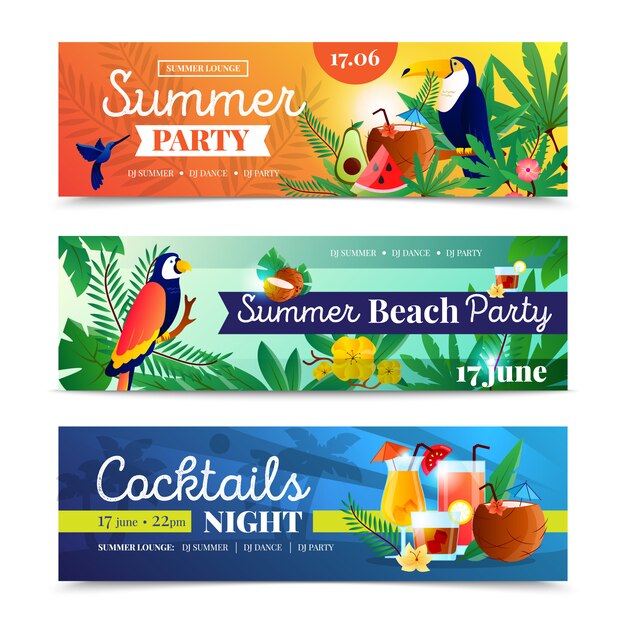 Tropical beach party banner set