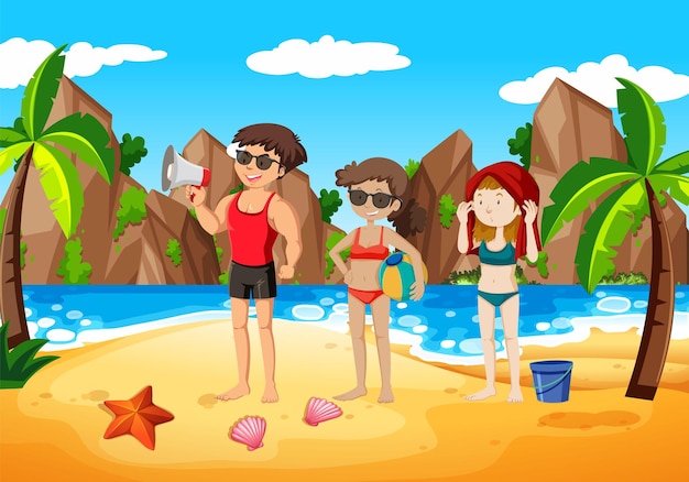 Free vector tropical beach scene with people