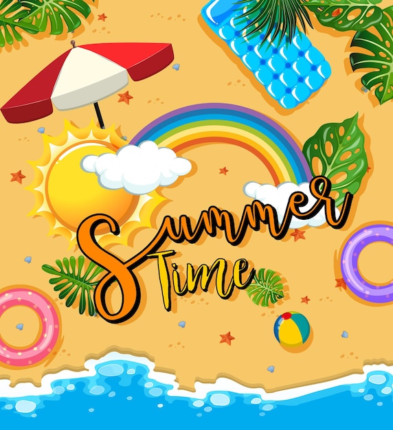 Tropical beach scene with Summer Time text banner
