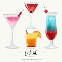 Free vector tropical cocktail collection with watercolor style