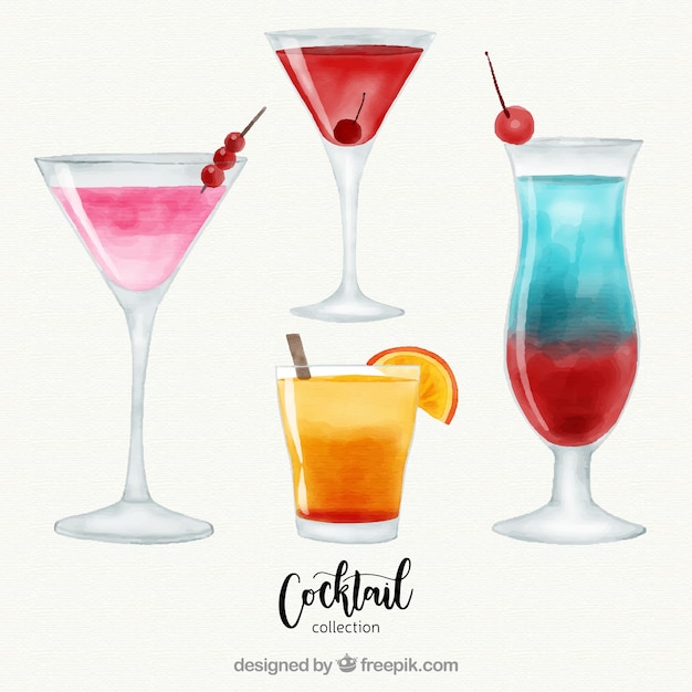 Tropical cocktail collection with watercolor style