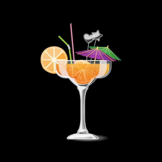 Free vector tropical cocktail isolated. alcohol beverage with orange and straw. summer cocktail in glass illustration