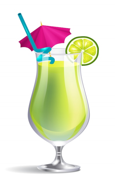 Free vector tropical cocktail with straw. vacation, beverage, drink. beach concept.