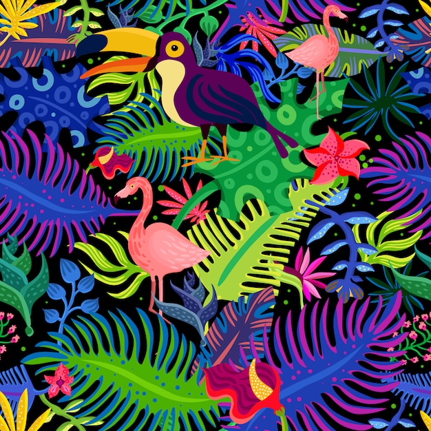 Free vector tropical exotic colors seamless pattern