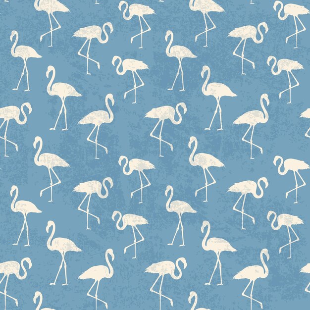 파란색 위에 흰색 플라밍고 새와 함께 열 대 이국적인 완벽 한 패턴입니다. 플라밍고 배경 디자인입니다. 실행 꿈의 플라밍고 상징. 플라밍고 패턴으로 완벽 한 배경입니다. 벡터 일러스트 레이 션.