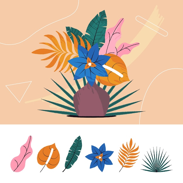 Бесплатное векторное изображение Тропические цветы и листья