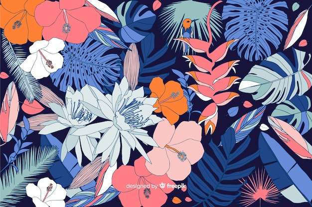 Tropical Flower Background In 2d Style