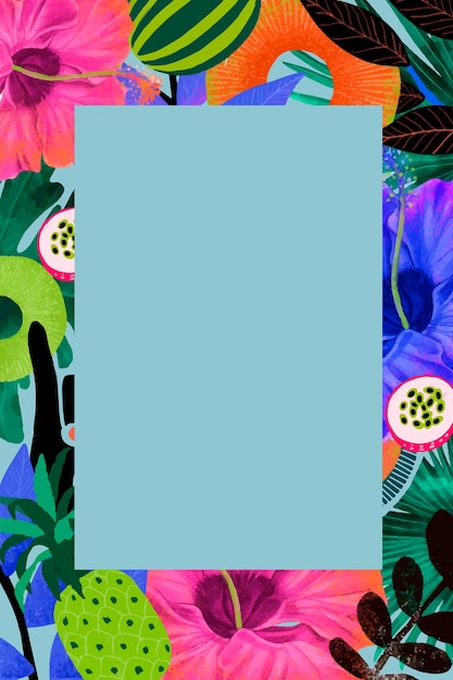 무료 벡터 화려한 톤의 열대 꽃 프레임 그림