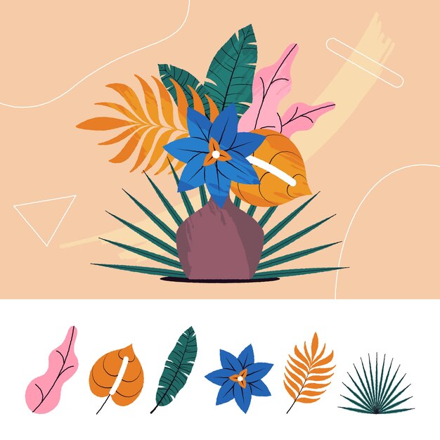 Tropical flower and leaf set design