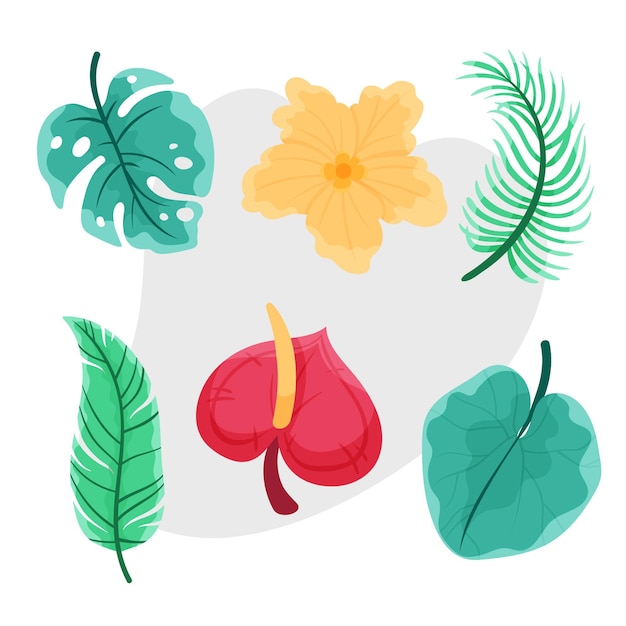 Tropical flower and leaf set