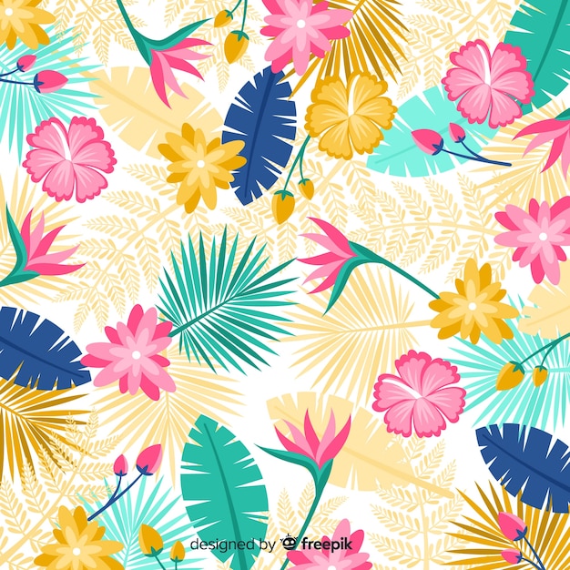 Free vector tropical flowers background flat style