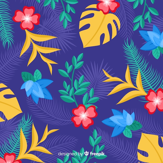 Free vector tropical flowers background flat style