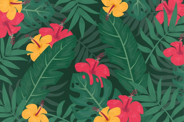 Free vector tropical flowers background for zoom