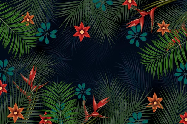 Free vector tropical flowers background for zoom