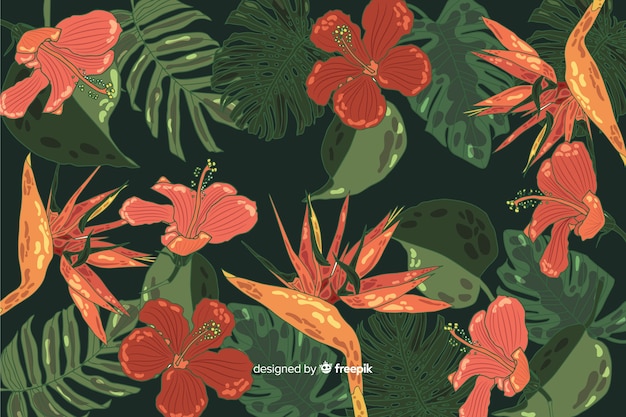 Free vector tropical flowers background