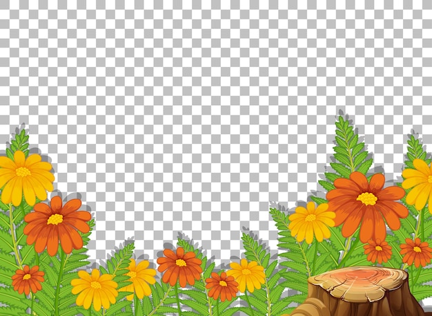 Tropical flowers frame template on transparent