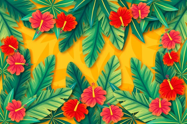 Tropical flowers and leaves background for zoom