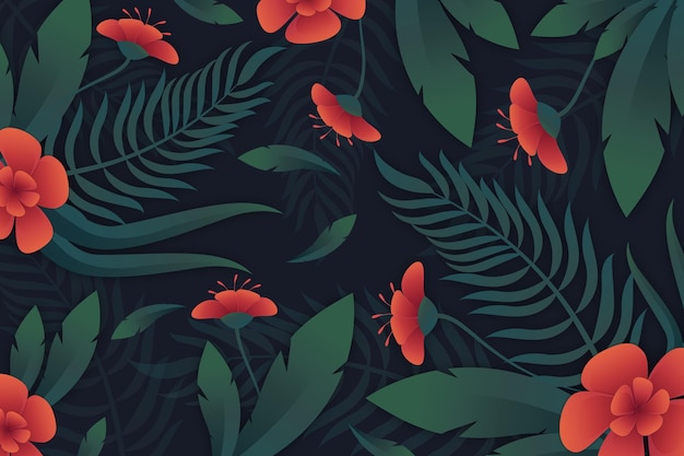 Tropical flowers and leaves background