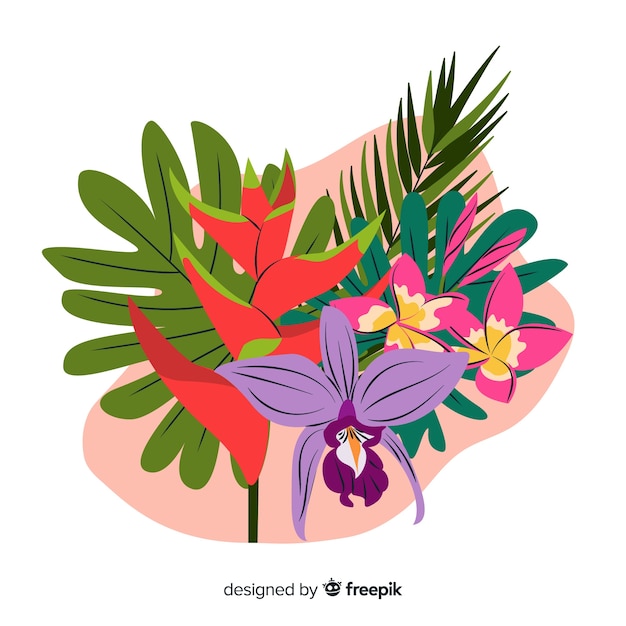 Tropical flowers and leaves collection