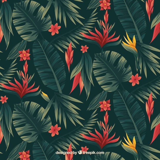 Tropical flowers pattern Free Vector