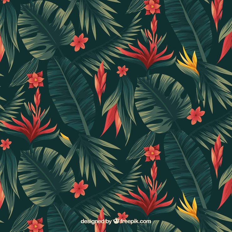 Free Vector tropical flowers pattern