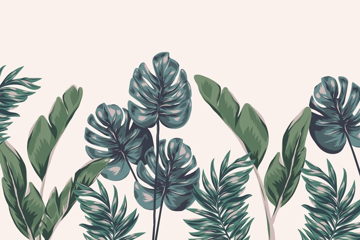 Free Vector tropical foliage mural wallpaper