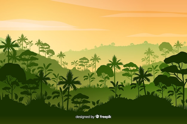 Free vector tropical forest landscape with dense forest