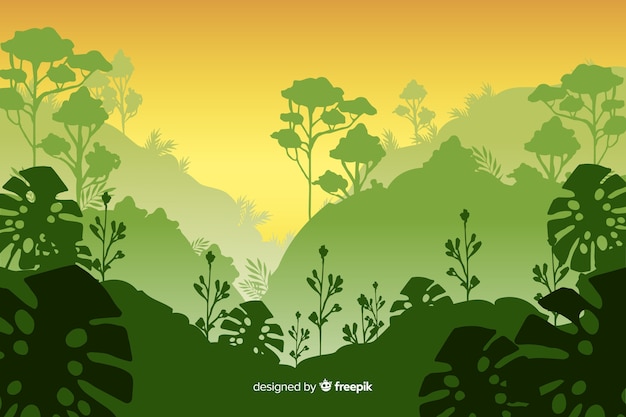 Free vector tropical forest landscape with monstera plant