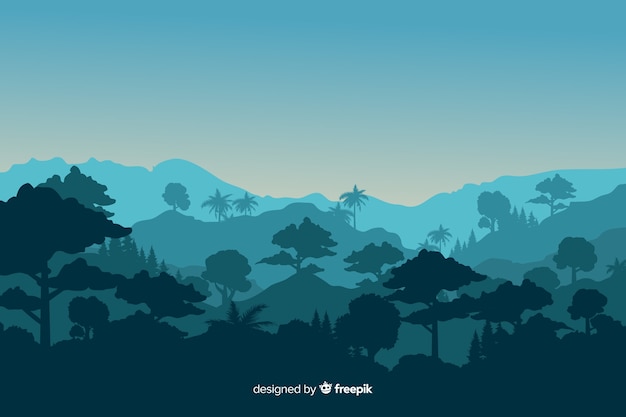 Free Vector tropical forest landscape with mountains