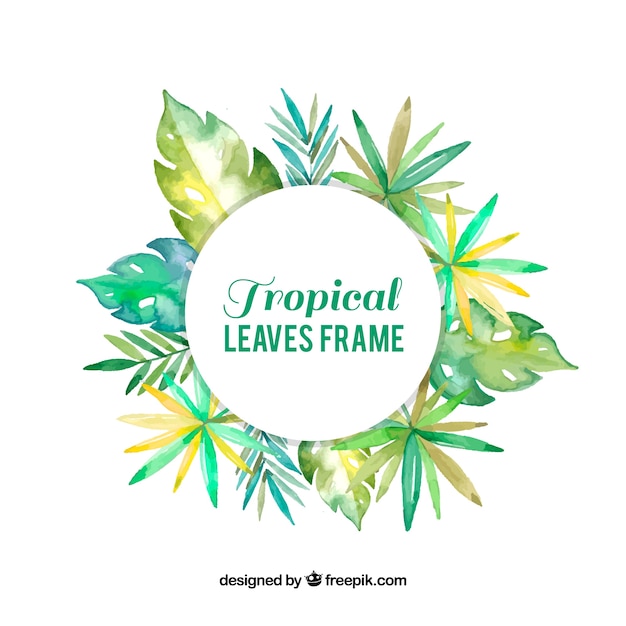 Free vector tropical frame with watercolor leaves