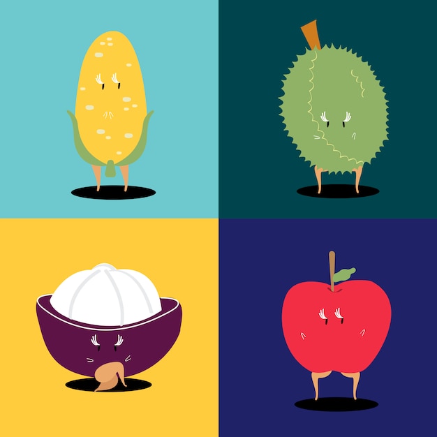 Tropical fruit cartoon characters vector set