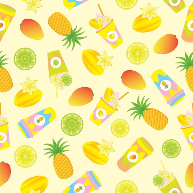 Tropical fruit and juice pattern background