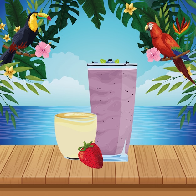Free vector tropical fruit and smoothie drink