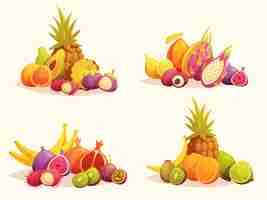 Free vector tropical fruits 4 colorful compositions set