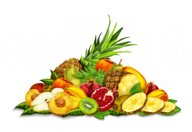 tropical fruits set still life