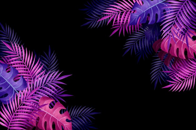 Tropical gradient violet leaves copy space