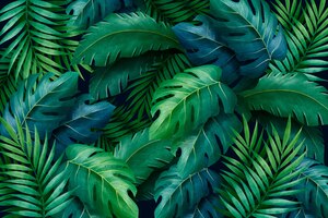 Бесплатное векторное изображение Тропические зеленые листья фон
