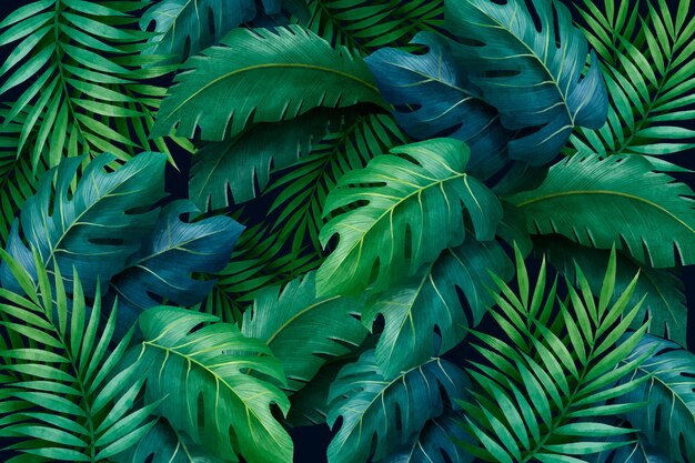 Tropical green leaves background