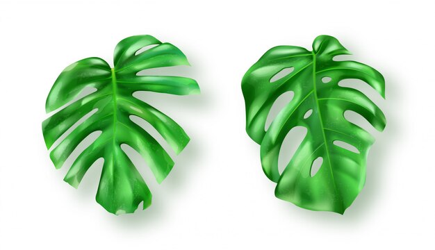 Tropical green monstera leaves on white